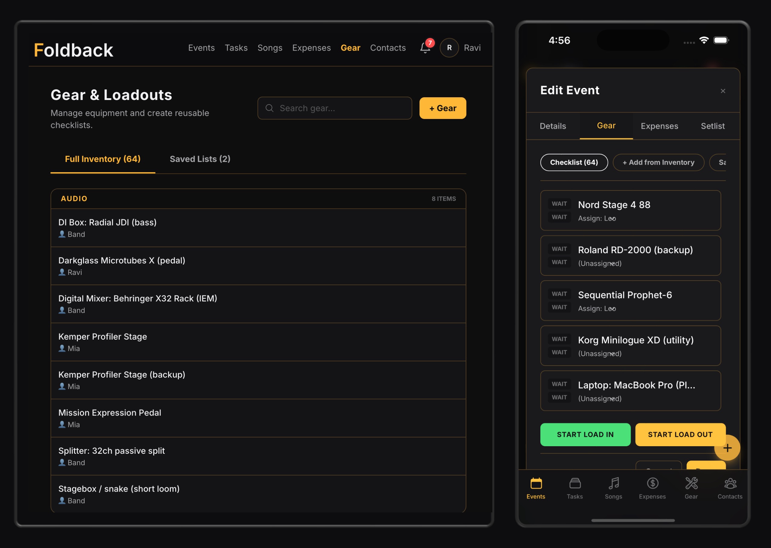Stay show-ready with gear lists that follow the plan.